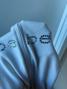Crystal-Embellished white fitted hoodie
